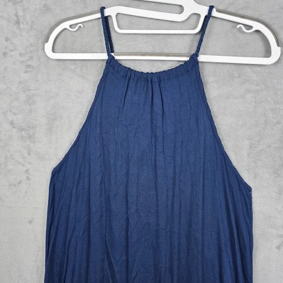 Mud Pie Women Navy Blue Halter Dress Macrame Fringe Hem Boho Summer Size M 8-10 - Picture 3 of 13